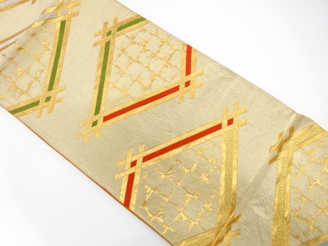 JAPANESE KIMONO / ANTIQUE FUKURO OBI / SILK / WOVEN ABSTRACT RHOMBUS